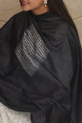 Black Shibori Tie N Dye Pure Tussar Silk Hand Needle Work Dupatta - Luxurion World- Crafted Heirlooms