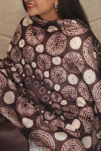 Brown Shibori Tie N Dye Pure Tussar Silk Hand Needle Work Dupatta - Luxurion World- Crafted Heirlooms