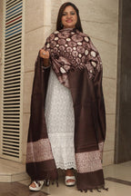 Brown Shibori Tie N Dye Pure Tussar Silk Hand Needle Work Dupatta - Luxurion World- Crafted Heirlooms