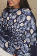 Blue Shibori Tie N Dye Pure Tussar Silk Hand Needle Work Dupatta - Luxurion World- Crafted Heirlooms