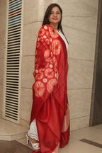 Red Shibori Tie N Dye Pure Tussar Silk Hand Needle Work Dupatta - Luxurion World- Crafted Heirlooms
