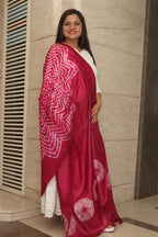 Pink Shibori Tie N Dye Pure Tussar Silk Hand Needle Work Dupatta - Luxurion World- Crafted Heirlooms