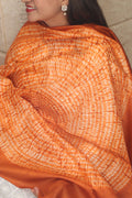 Orange Shibori Tie N Dye Pure Tussar Silk Hand Needle Work Dupatta - Luxurion World- Crafted Heirlooms