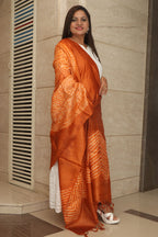 Orange Shibori Tie N Dye Pure Tussar Silk Hand Needle Work Dupatta - Luxurion World- Crafted Heirlooms