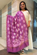 Stunning Purple Shibori Tie N Dye Maheshwari Silk Dupatta - Luxurion World- Crafted Heirlooms