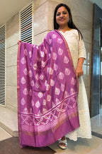 Stunning Purple Shibori Tie N Dye Maheshwari Silk Dupatta - Luxurion World- Crafted Heirlooms