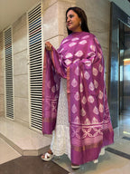 Stunning Purple Shibori Tie N Dye Maheshwari Silk Dupatta - Luxurion World- Crafted Heirlooms