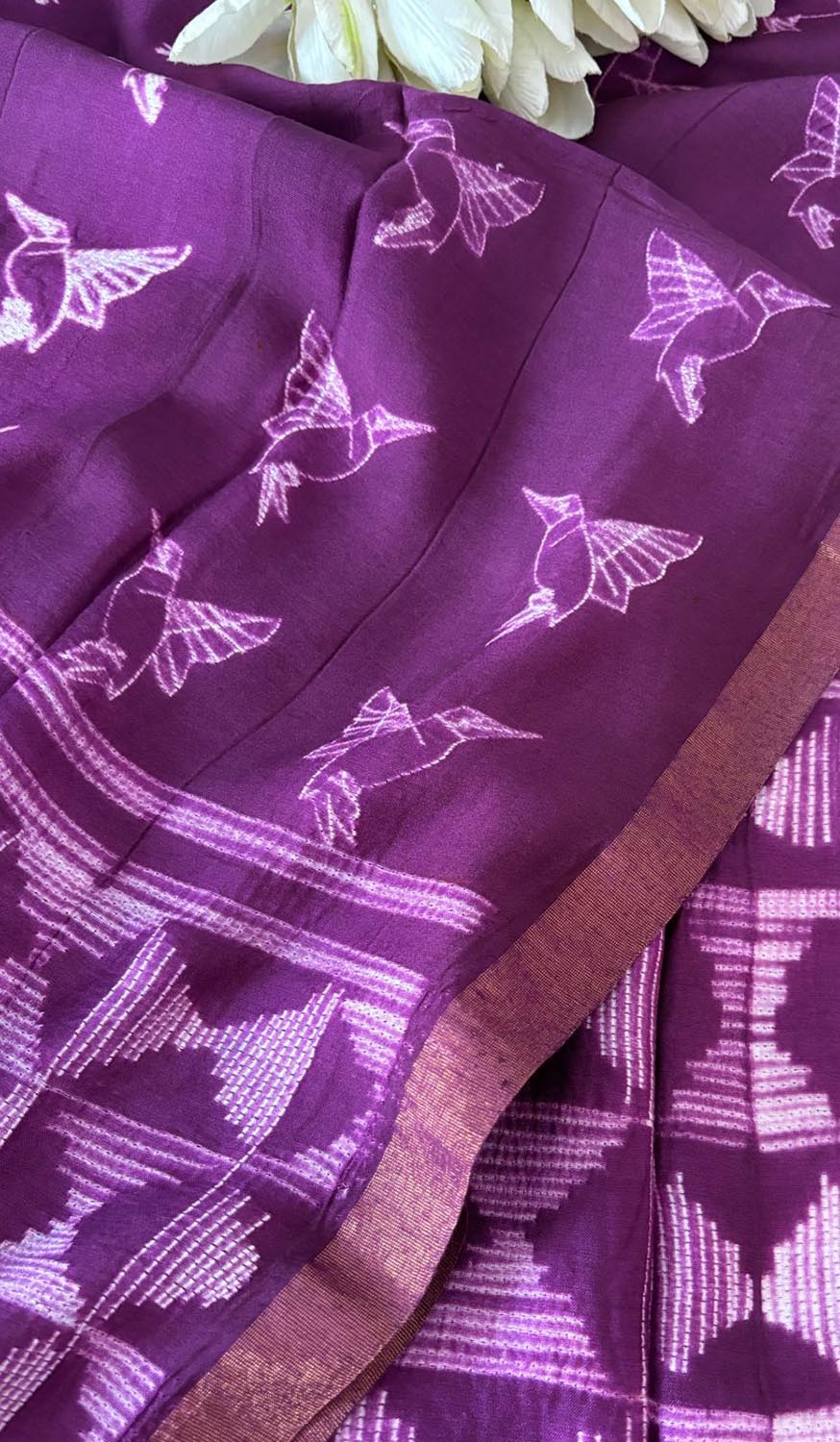 Stunning Purple Shibori Tie N Dye Maheshwari Silk Dupatta - Luxurion World- Crafted Heirlooms
