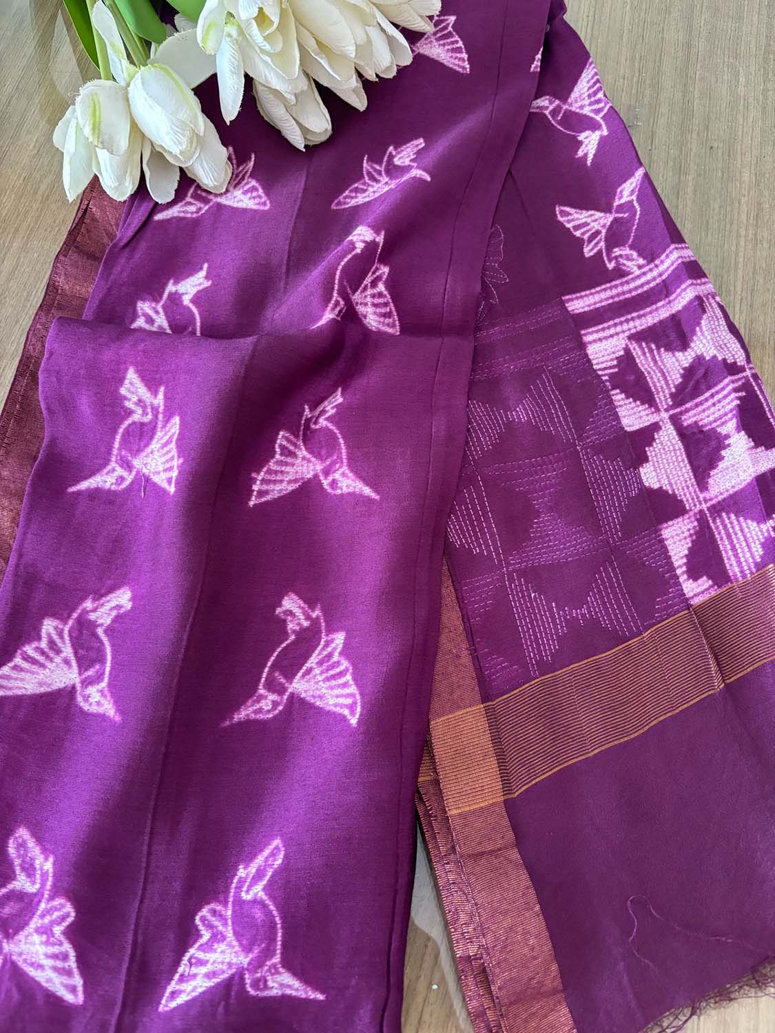 Stunning Purple Shibori Tie N Dye Maheshwari Silk Dupatta - Luxurion World- Crafted Heirlooms