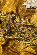 Yellow Block Printed Ajrakh Modal Satin Silk Fabric ( 2.5 Mtr ) - Luxurion World