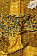 Yellow Block Printed Ajrakh Modal Satin Silk Fabric ( 2.5 Mtr ) - Luxurion World