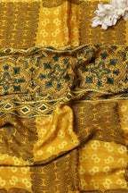 Yellow Block Printed Ajrakh Modal Satin Silk Fabric ( 2.5 Mtr ) - Luxurion World