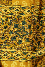 Yellow Block Printed Ajrakh Modal Satin Silk Fabric ( 2.5 Mtr ) - Luxurion World