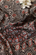 Black Block Printed Ajrakh Modal Satin Silk Fabric ( 2.5 Mtr ) - Luxurion World