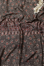 Black Block Printed Ajrakh Modal Satin Silk Fabric ( 2.5 Mtr ) - Luxurion World