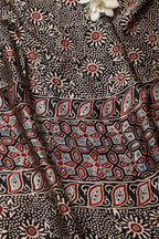 Black Block Printed Ajrakh Modal Satin Silk Fabric ( 2.5 Mtr ) - Luxurion World