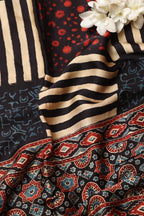 Multicolor Block Printed Ajrakh Modal Satin Silk Fabric ( 2.5 Mtr ) - Luxurion World
