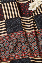 Multicolor Block Printed Ajrakh Modal Satin Silk Fabric ( 2.5 Mtr ) - Luxurion World