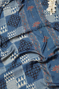 Blue Block Printed Ajrakh Modal Satin Silk Fabric ( 2.5 Mtr ) - Luxurion World