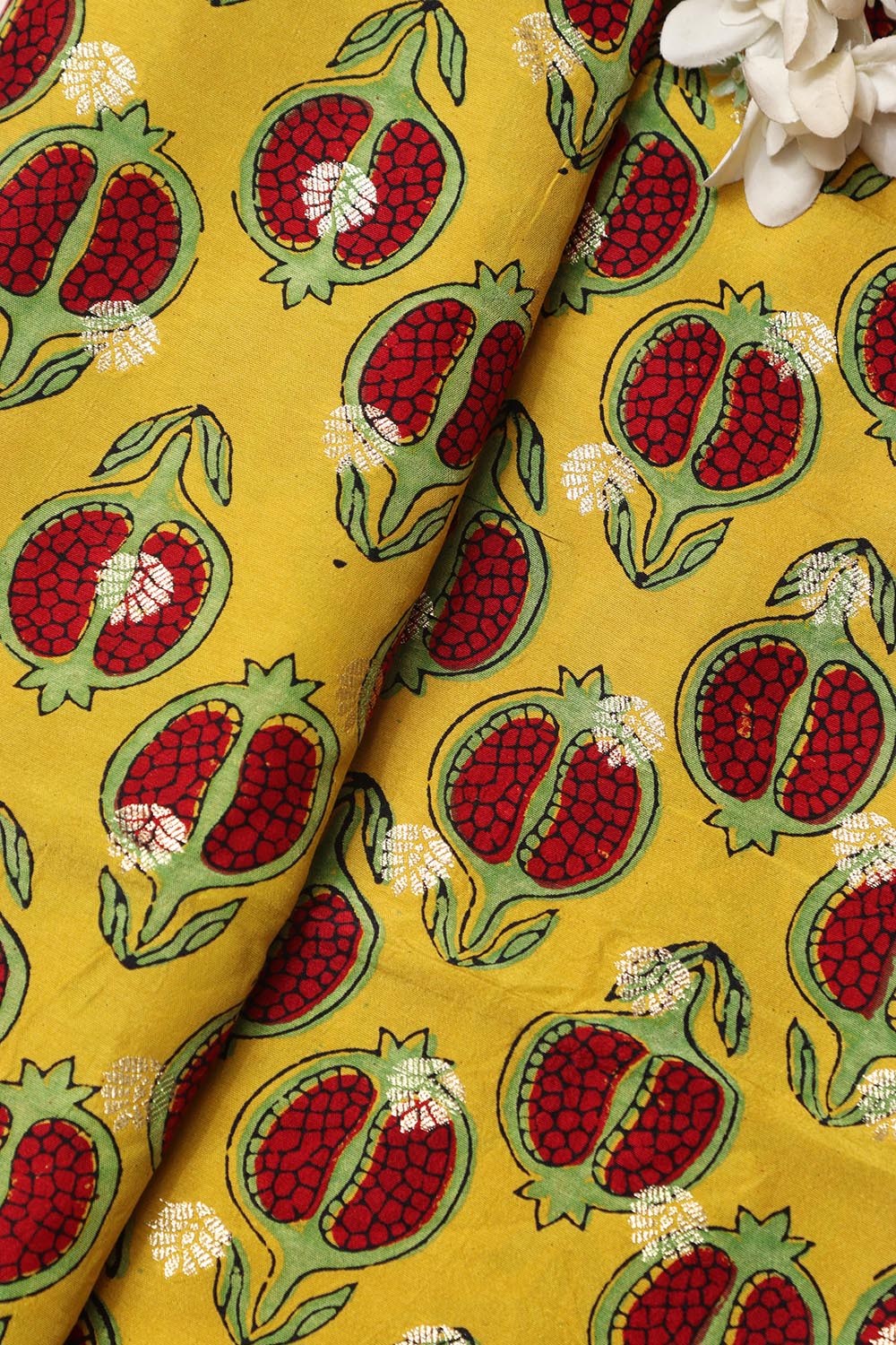 Luxurious and Elegant - Yellow Ajrakh Banarasi Silk Fabric ( 2.5 Mtr )