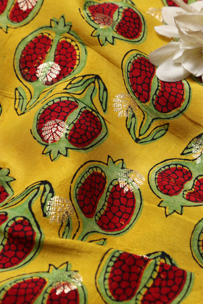 Luxurious and Elegant - Yellow Ajrakh Banarasi Silk Fabric ( 2.5 Mtr )