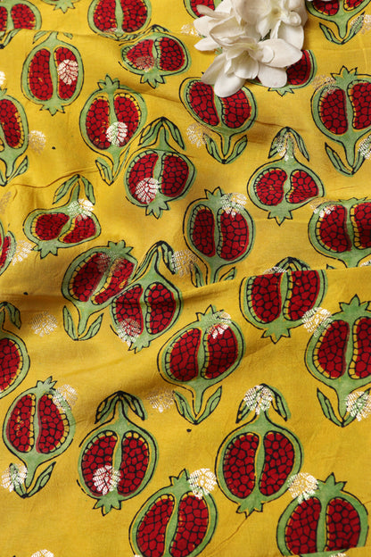 Luxurious and Elegant - Yellow Ajrakh Banarasi Silk Fabric ( 2.5 Mtr )