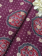 Luxurious and Elegant - Maroon Ajrakh Banarasi Silk Fabric ( 2.5 Mtr ) - Luxurion World