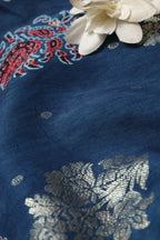 Exquisite and Elegant - Blue Ajrakh Banarasi Silk Fabric ( 1.75 Mtr ) - Luxurion World