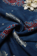 Exquisite and Elegant - Blue Ajrakh Banarasi Silk Fabric ( 1.75 Mtr ) - Luxurion World