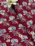 Elegant - Maroon Ajrakh Banarasi Silk Fabric ( 2.5 Mtr ) - Luxurion World