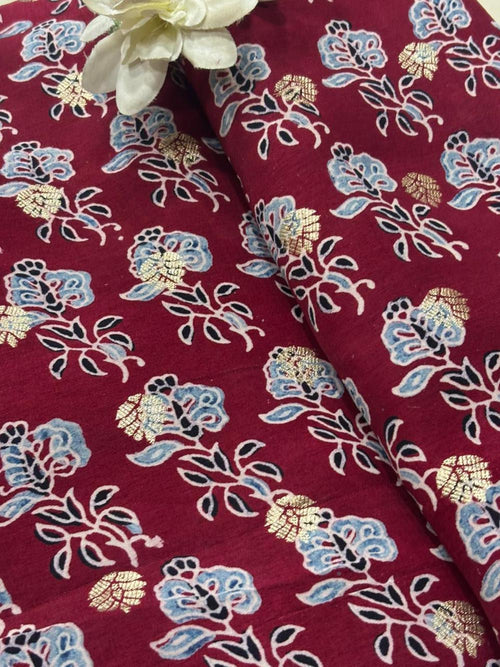Elegant - Maroon Ajrakh Banarasi Silk Fabric ( 2.5 Mtr ) - Luxurion World