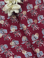 Elegant - Maroon Ajrakh Banarasi Silk Fabric ( 2.5 Mtr ) - Luxurion World