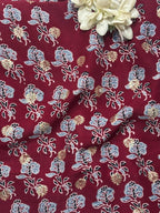 Elegant - Maroon Ajrakh Banarasi Silk Fabric ( 2.5 Mtr ) - Luxurion World