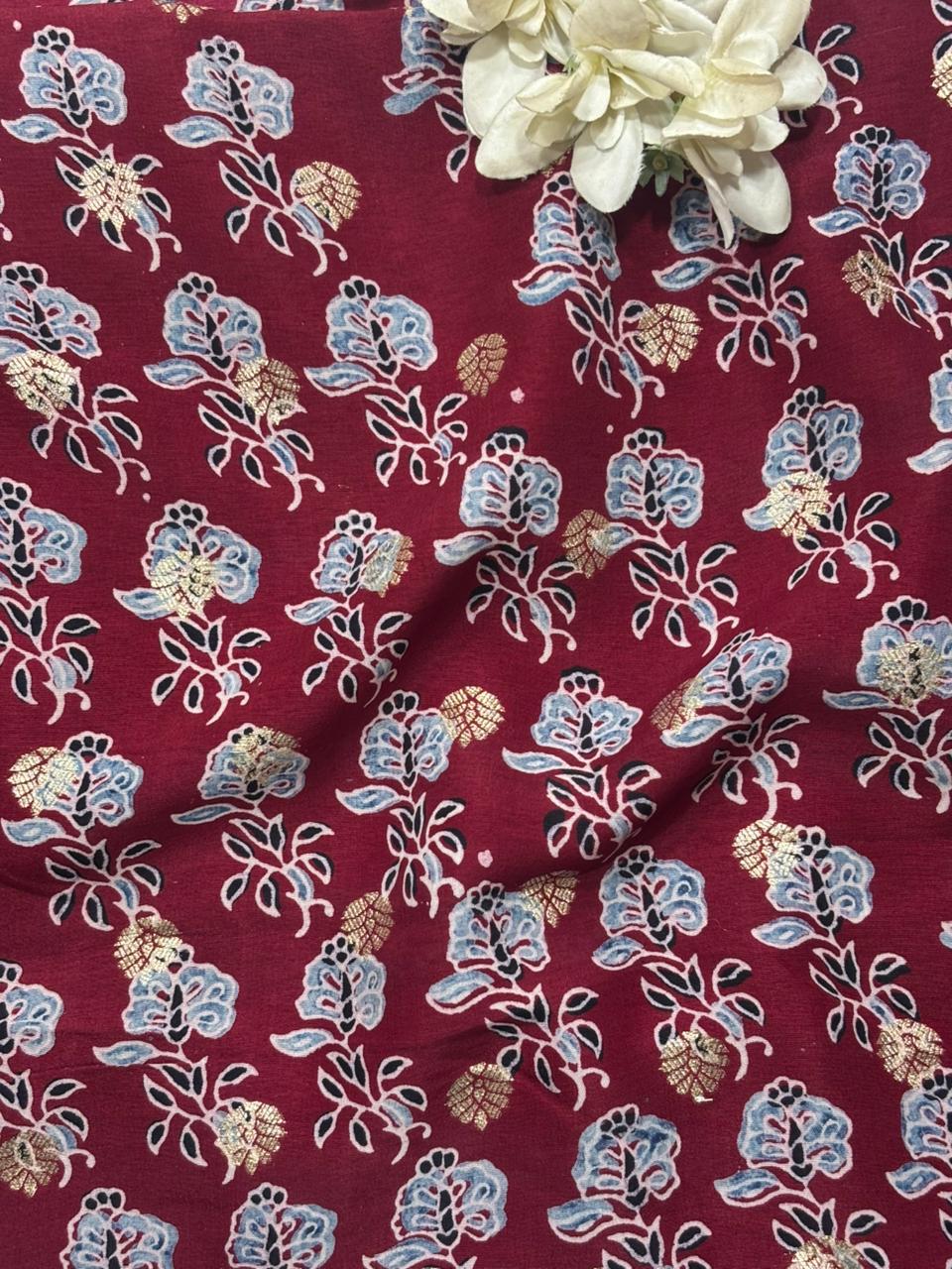 Elegant - Maroon Ajrakh Banarasi Silk Fabric ( 2.5 Mtr ) - Luxurion World