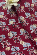 Elegant - Maroon Ajrakh Banarasi Silk Fabric ( 2.5 Mtr ) - Luxurion World