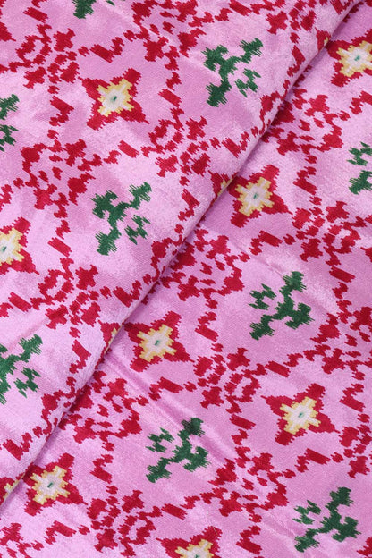 Pink Ajrakh Work Modal Silk Fabric ( 1 Mtr )