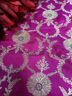 Pink Handloom Banarasi Pure Katan Silk Fabric ( 2.5 Mtr ) - Luxurion World