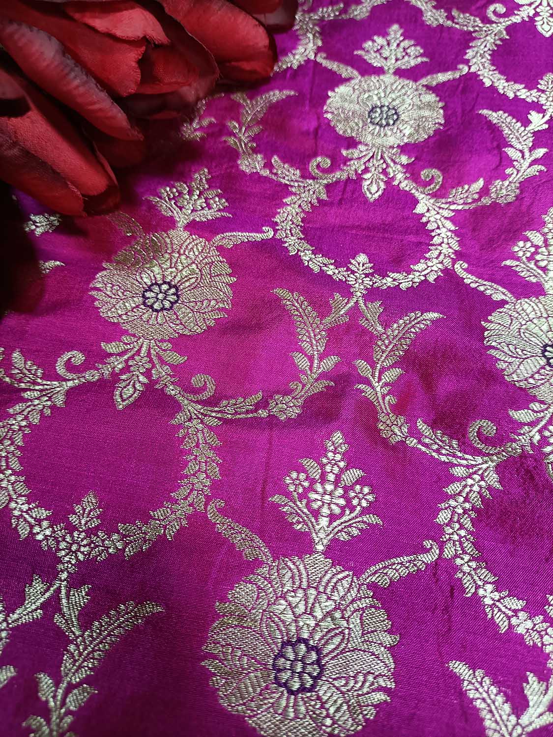 Pink Handloom Banarasi Pure Katan Silk Fabric ( 2.5 Mtr ) - Luxurion World