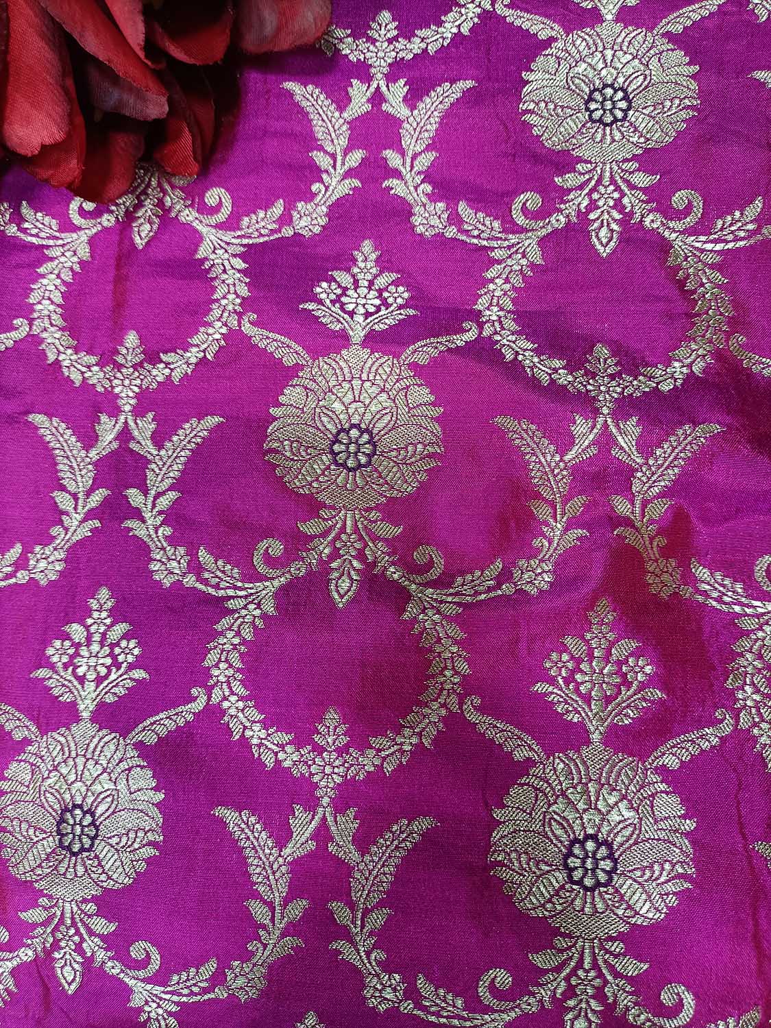 Pink Handloom Banarasi Pure Katan Silk Fabric ( 2.5 Mtr ) - Luxurion World