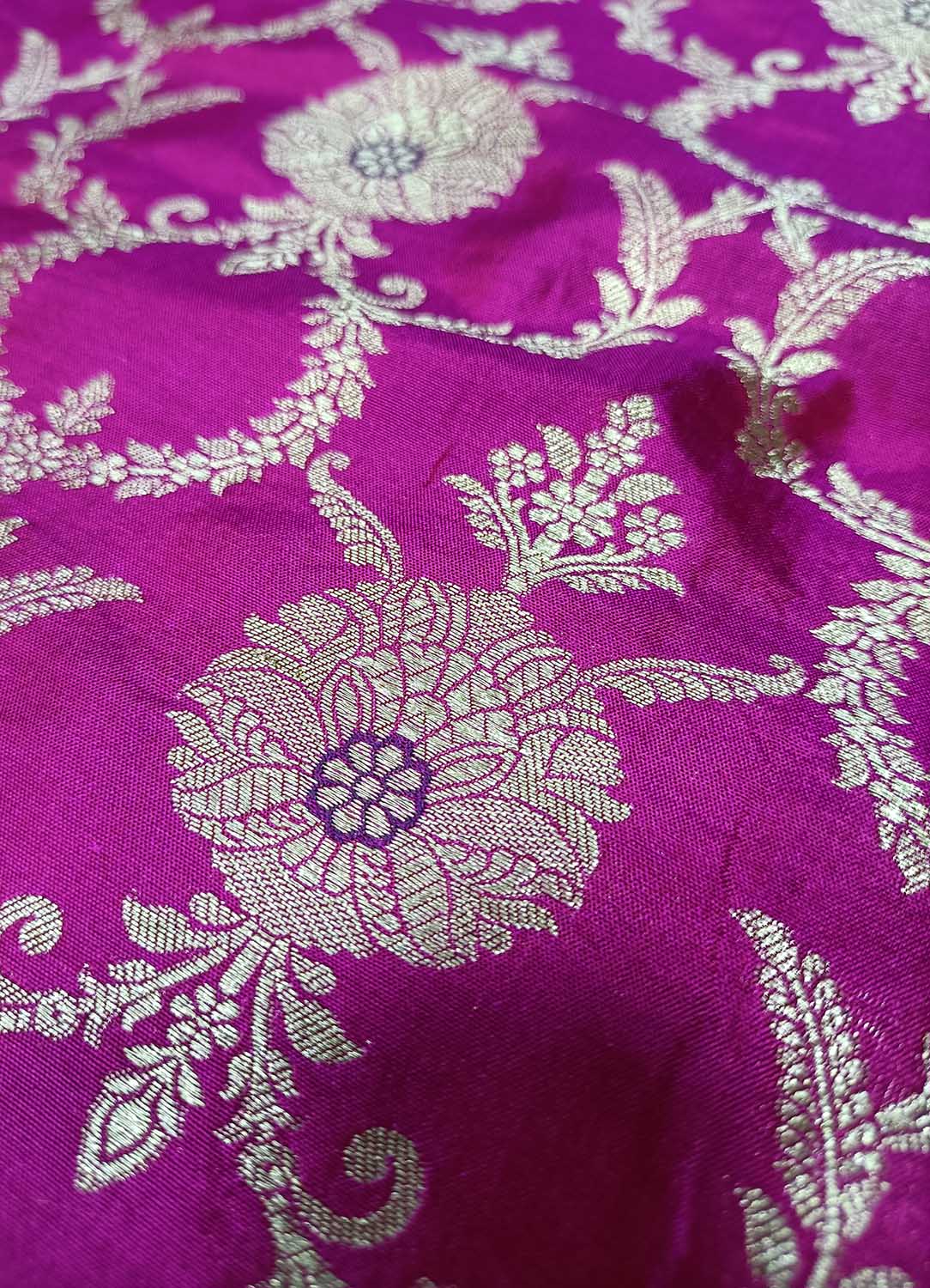 Pink Handloom Banarasi Pure Katan Silk Fabric ( 2.5 Mtr ) - Luxurion World
