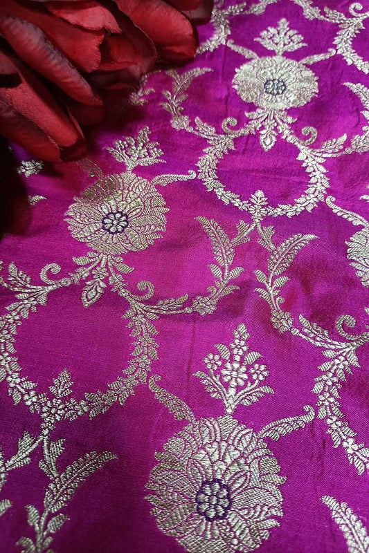 Pink Handloom Banarasi Pure Katan Silk Fabric ( 2.5 Mtr ) - Luxurion World