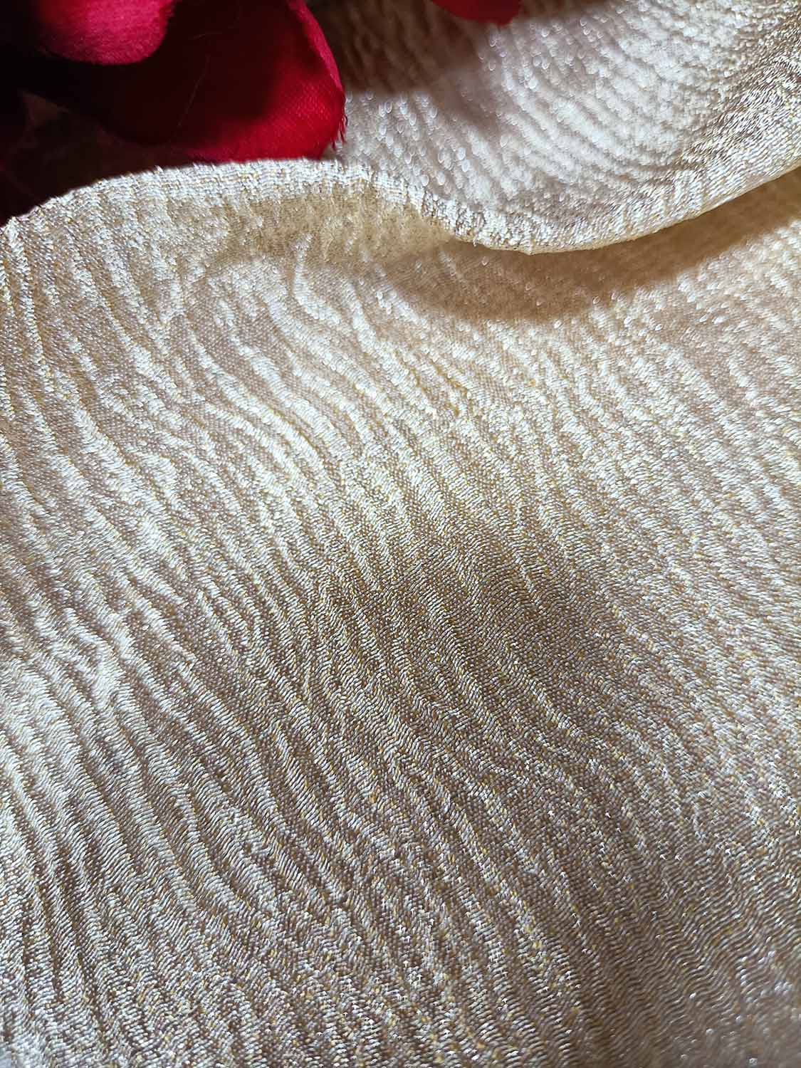 Golden Handloom Banarasi Tissue Silk Crushed Fabric ( 1 Mtr ) - Luxurion World