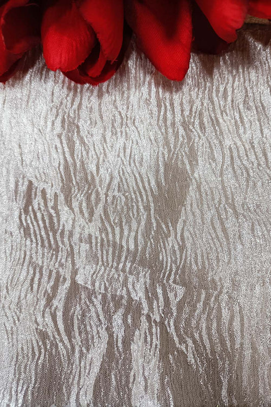 Silver Handloom Banarasi Tissue Silk Crushed Fabric ( 2.5 Mtr ) - Luxurion World
