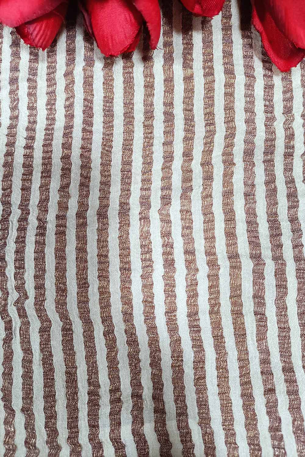 Dyeable Handloom Banarasi Pure Moonga Silk Stripe Design Fabric ( 2.5 Mtr ) - Luxurion World