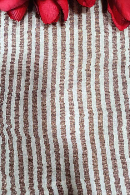 Dyeable Handloom Banarasi Pure Moonga Silk Stripe Design Fabric ( 2.5 Mtr ) - Luxurion World