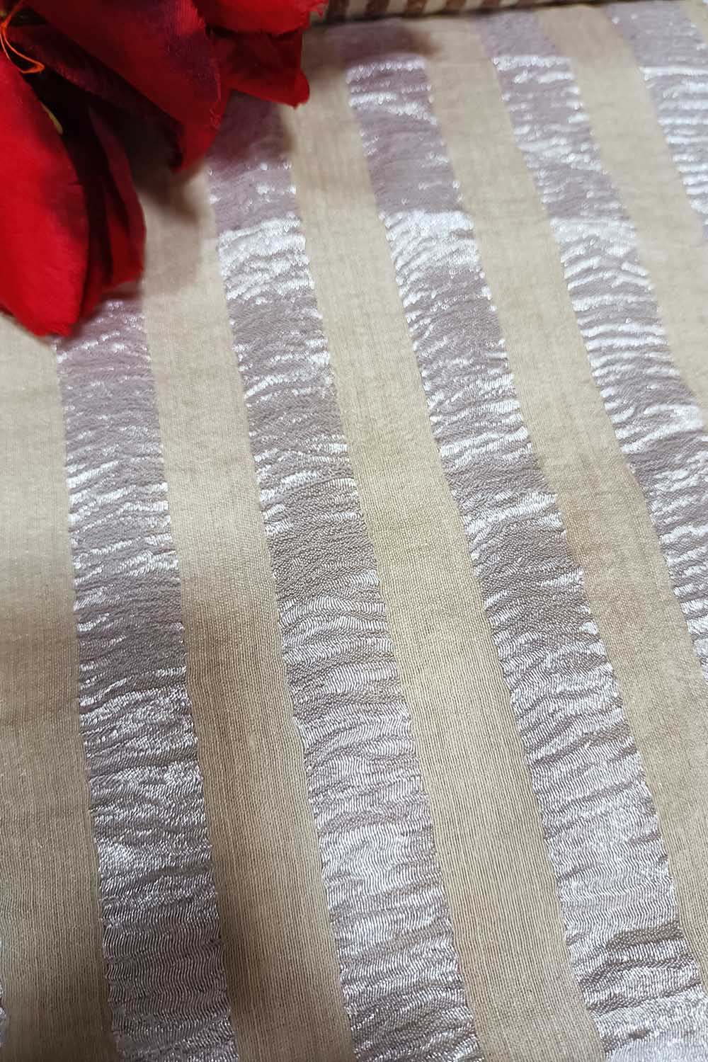 Dyeable Handloom Banarasi Pure Moonga Silk Stripe Design Fabric ( 2.5 Mtr ) - Luxurion World