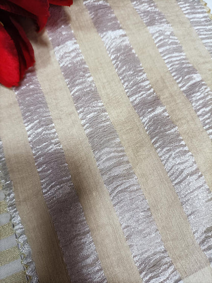 Dyeable Handloom Banarasi Pure Moonga Silk Stripe Design Fabric ( 2.5 Mtr ) - Luxurion World