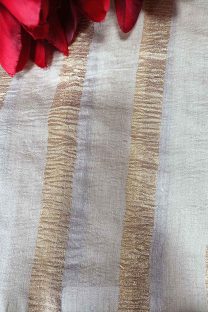 Dyeable Handloom Banarasi Pure Moonga Silk Stripe Design Fabric ( 2.5 Mtr ) - Luxurion World