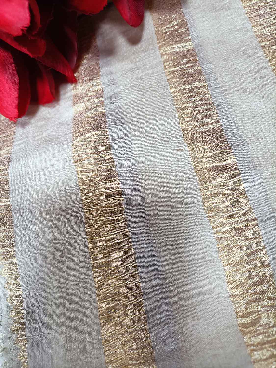Dyeable Handloom Banarasi Pure Moonga Silk Stripe Design Fabric ( 2.5 Mtr ) - Luxurion World