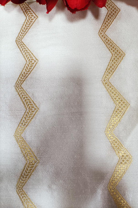 Dyeable Handloom Banarasi Pure Chiniya Silk Zig Zag Design Fabric ( 2.5 Mtr ) - Luxurion World